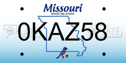 0KAZ58 Missouri License Plate