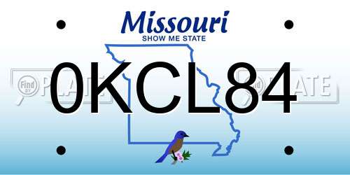 0KCL84 Missouri License Plate
