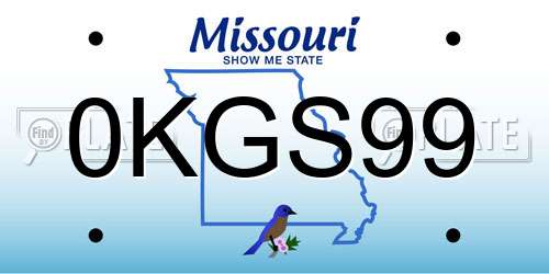0KGS99 Missouri License Plate