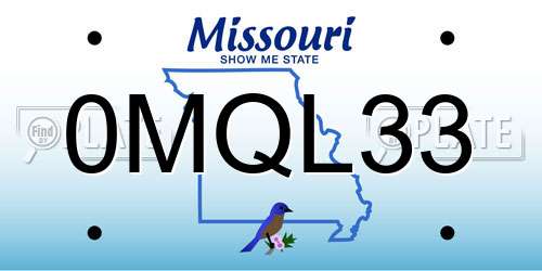 0MQL33 Missouri License Plate