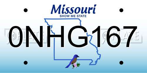 0NHG167 Missouri License Plate