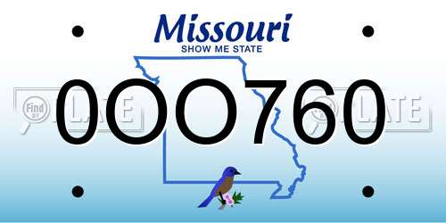 0OO760 Missouri License Plate
