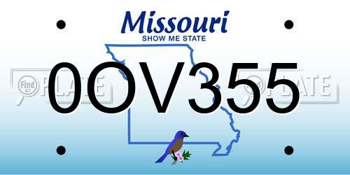0OV355 Missouri License Plate