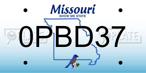 0PBD37 Missouri License Plate