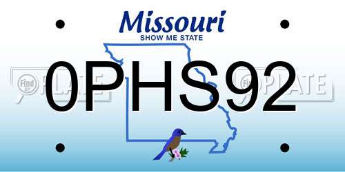 0PHS92 Missouri License Plate