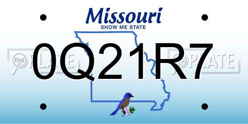 0Q21R7 Missouri License Plate