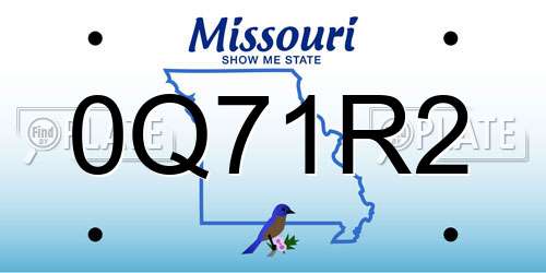 0Q71R2 Missouri License Plate