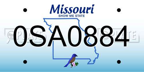 0SA0884 Missouri License Plate