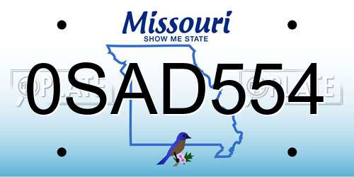 0SAD554 Missouri License Plate