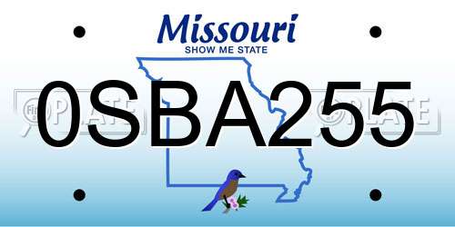 0SBA255 Missouri License Plate
