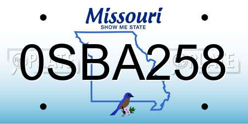 0SBA258 Missouri License Plate