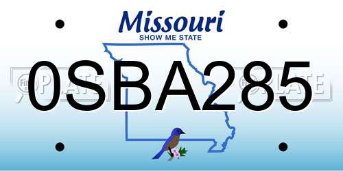 0SBA285 Missouri License Plate