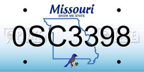 0SC3398 Missouri License Plate