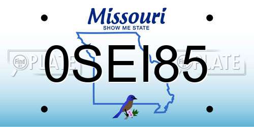 0SEI85 Missouri License Plate