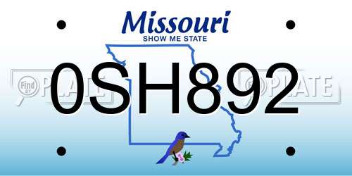0SH892 Missouri License Plate