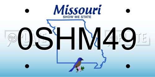 0SHM49 Missouri License Plate