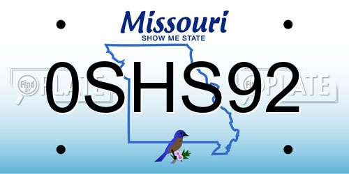 0SHS92 Missouri License Plate
