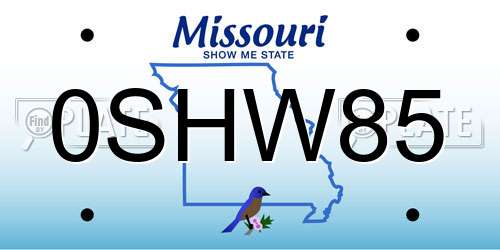 0SHW85 Missouri License Plate