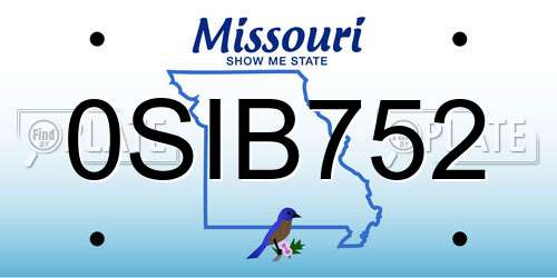 0SIB752 Missouri License Plate