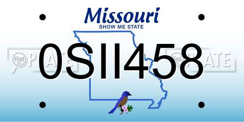 0SII458 Missouri License Plate