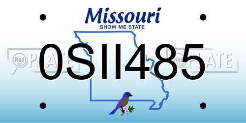 0SII485 Missouri License Plate