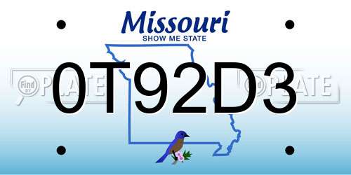 0T92D3 Missouri License Plate