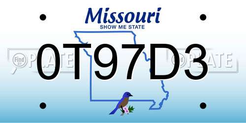 0T97D3 Missouri License Plate