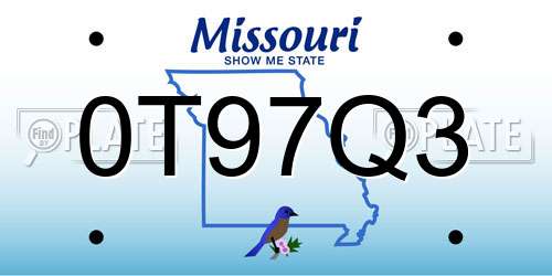 0T97Q3 Missouri License Plate