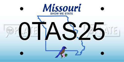 0TAS25 Missouri License Plate