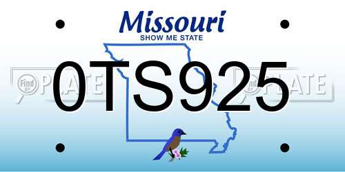 0TS925 Missouri License Plate
