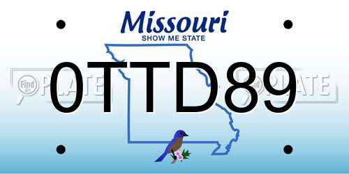0TTD89 Missouri License Plate