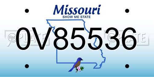 0V85536 Missouri License Plate