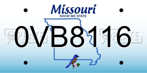 0VB8116 Missouri License Plate