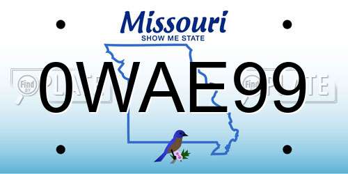 0WAE99 Missouri License Plate