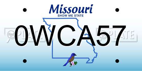 0WCA57 Missouri License Plate