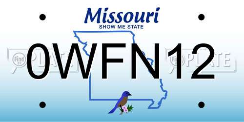 0WFN12 Missouri License Plate