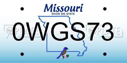 0WGS73 Missouri License Plate