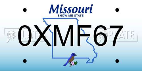 0XMF67 Missouri License Plate