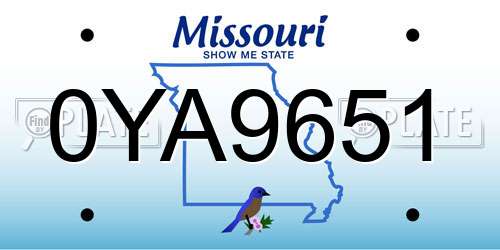0YA9651 Missouri License Plate