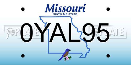 0YAL95 Missouri License Plate