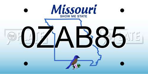 0ZAB85 Missouri License Plate
