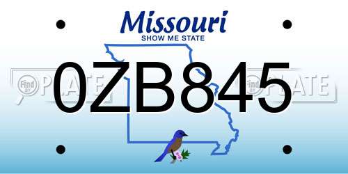 0ZB845 Missouri License Plate