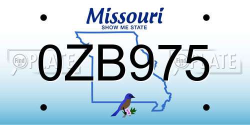 0ZB975 Missouri License Plate