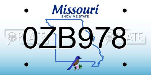 0ZB978 Missouri License Plate