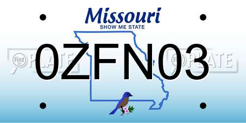 0ZFN03 Missouri License Plate
