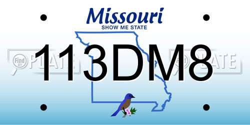 113DM8 Missouri License Plate