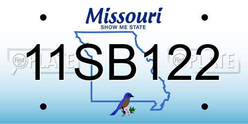 11SB122 Missouri License Plate