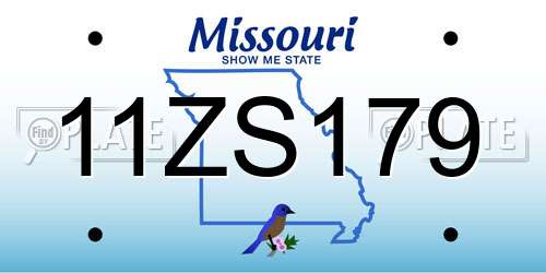 11ZS179 Missouri License Plate