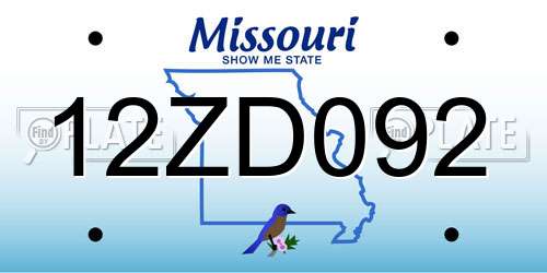 12ZD092 Missouri License Plate