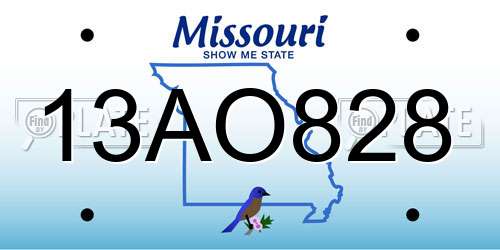 13AO828 Missouri License Plate